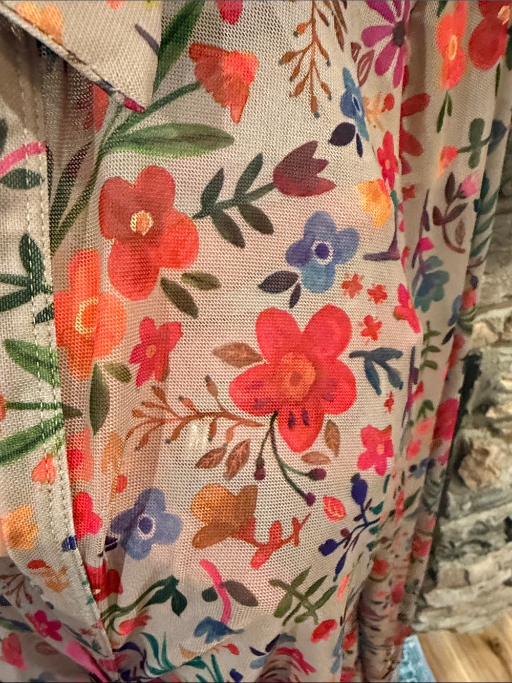 Natural Life Floral Button-Front Long Sleeve Top - Pink Multicolor - Picture 4 of 7